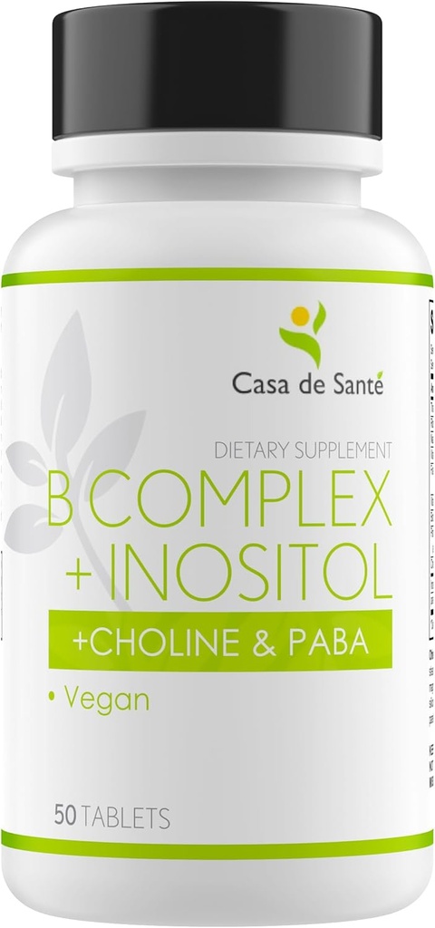 Casa de Sante Complexe Vitamine B-100 faible FODMAP + Inositol + Choline et PABA, végétalien