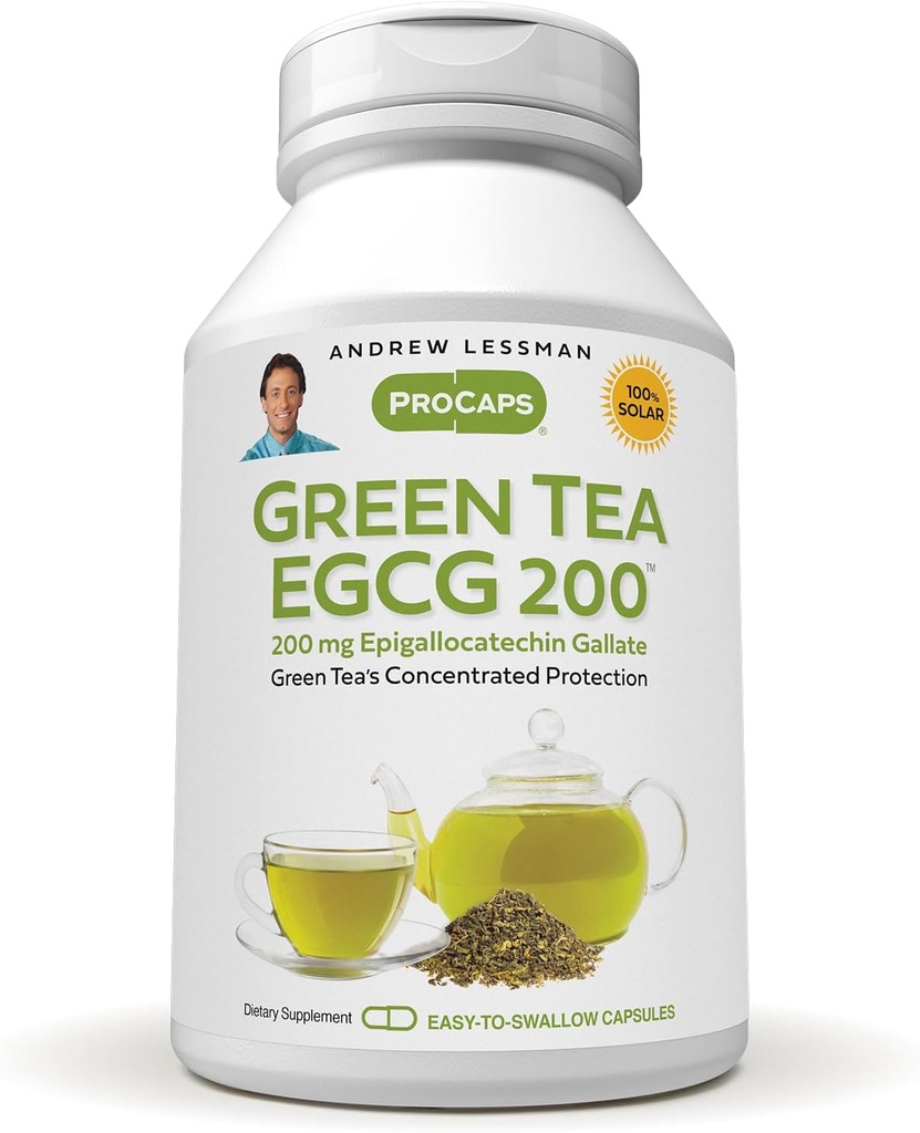 ANDREW LESSMAN Green Tea EGCG 200mg - 180 Capsules - 200 mg EGCG, puissant anti-oxydant pour une fonction hépatique saine, immunitaire, cerveau, coeur et systèmes circulatoires. Aucun additif