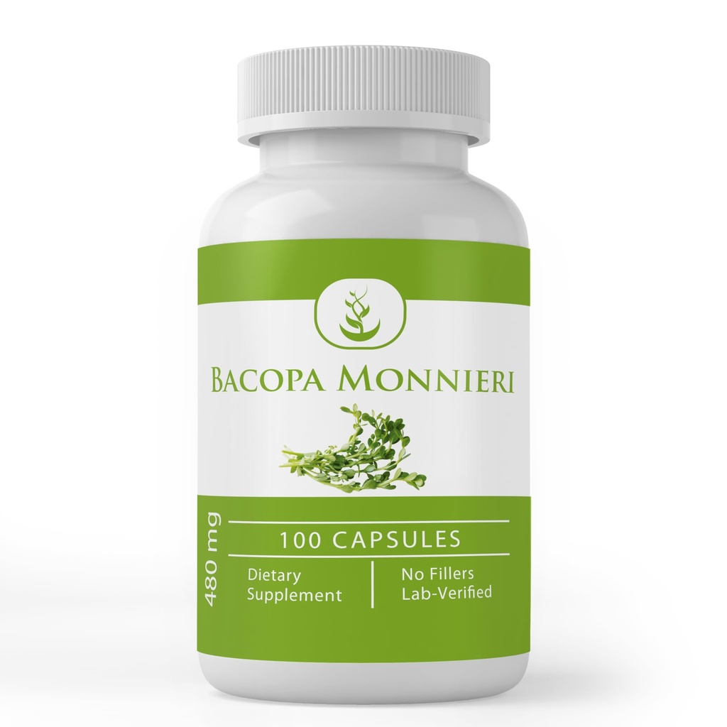 Ingrédients originaux purs Bacopa Monnieri, (100 Capsules) Toujours Pure, Pas d'additifs ou de remplissages, Verified Lab
