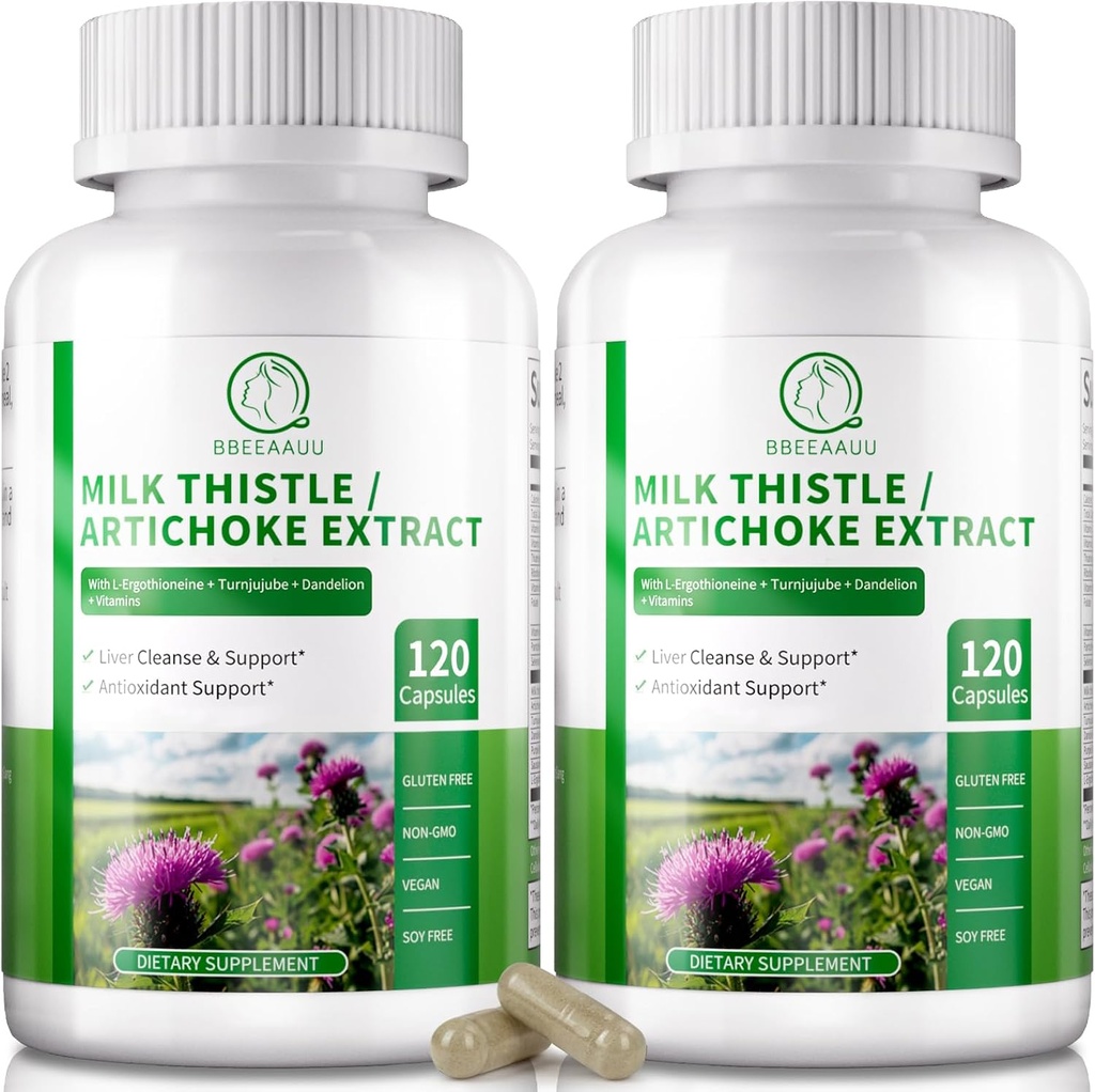 Nettoyer le foie Détox et réparer 120 capsules, complément de soutien du foie 16-en-1 avec le chardon, l'artichaut, la L-ergothionine, l'extrait de dandelion de Turnjube pour le renouvellement du foie et l'antioxydant (2 pack )