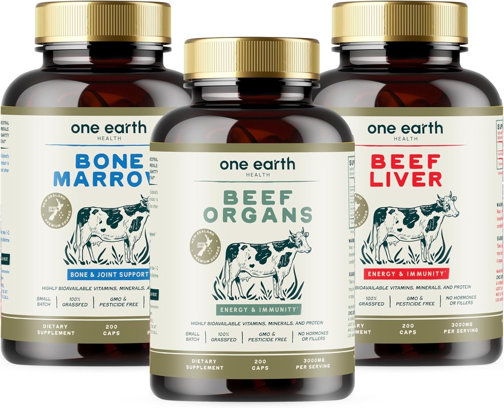 One Earth Health Super Combo Bundle - Beef Organs, Bone Marrow and Liver. New Zealand Grass Fed and Finished