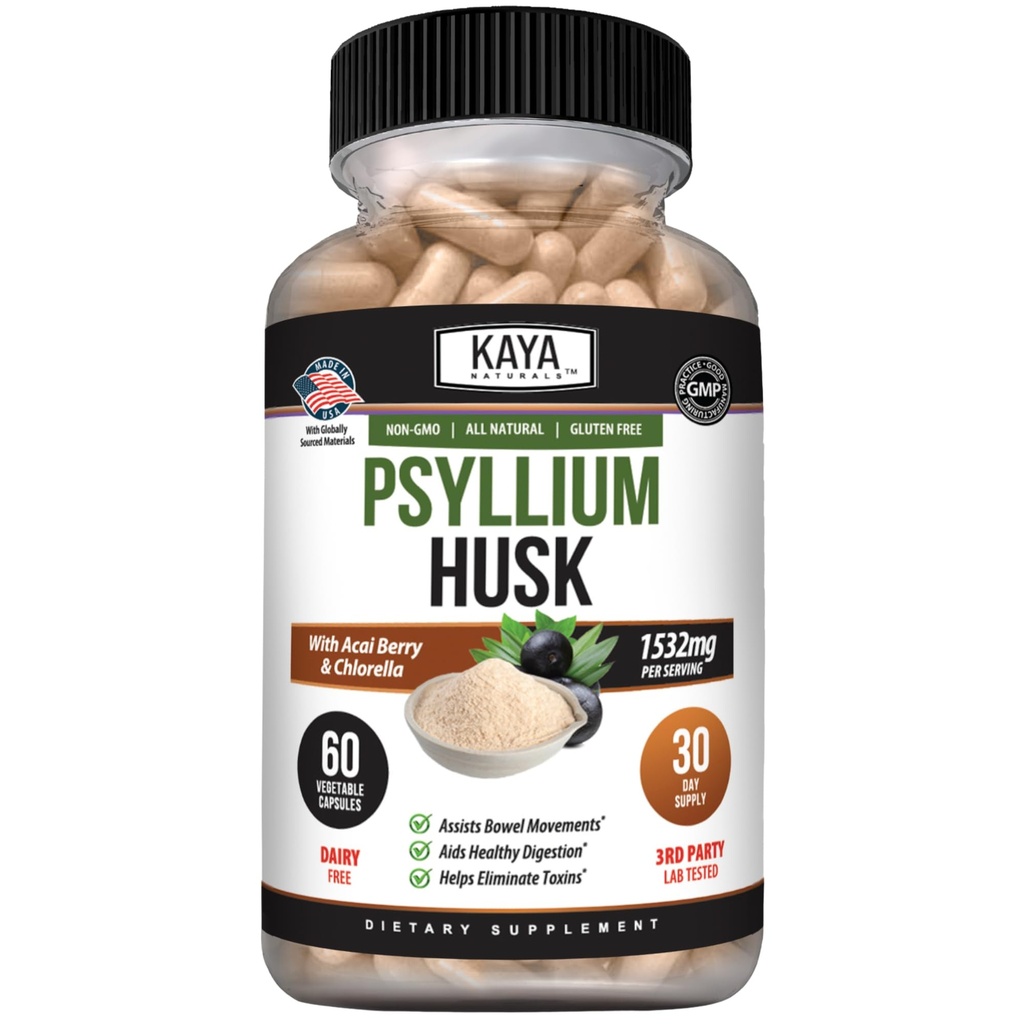 Kaya Naturals Psyllium Husk Capsules - 60 Counter-