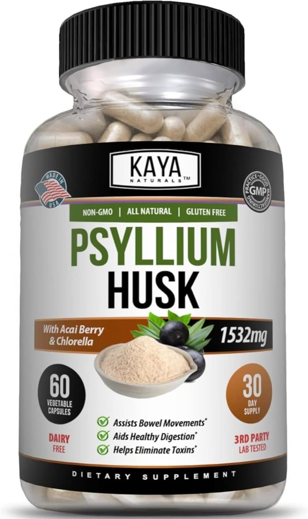 Kaya Naturals Psyllium Husk Capsules - 60 Counter-