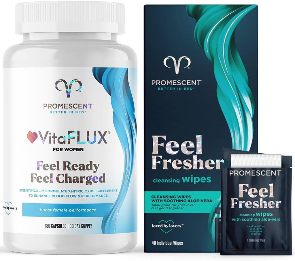 Supplément de booster à l'oxyde nitrique pour femmes Promascent VitaFLUX + Wipes flushables pour adultes, Wipes Hygiéniques Hygiéniques à usage féminin