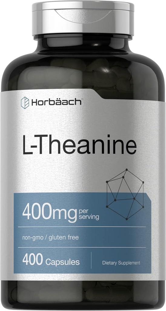 Horbäach L-Theanine 400mg. 400 Capsules. Supplément à haute puissance.