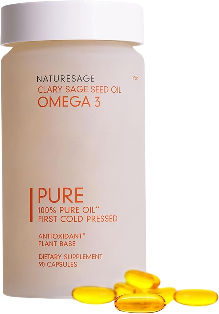 Vegan Omega 3 Capsule Supplement, Omega 3 Huile de poisson à base végétale Alternative, 90 Capsules – Cold Pressed from Clary Sage Seed – Kosher - Omega 3 Fatty Acid Supplement