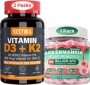 Vitamine D3 20 000 UI + K2(MK7) 200 mcg Softgels + Akkermansia Probiotiques Gommies avec prébiotiques Fibre