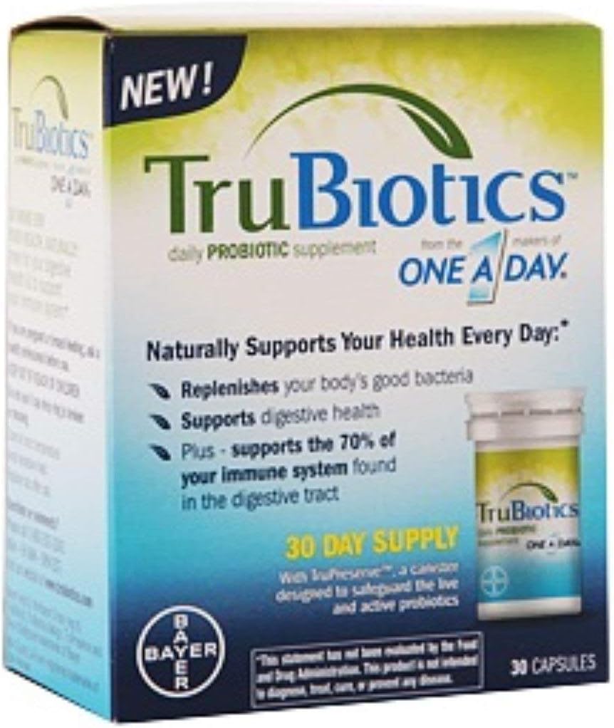 TruBiotics Daily Probiotics, 30 capsules - Sans gluten, sans soja Digestion + supplément de soutien de santé immunitaire pour les hommes et les femmes (paquet de 2)