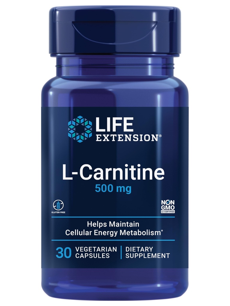 Prolongation de la durée de vie L-Carnitine – 500 mg, supplément d'énergie, supplément de mémoire – forme libre acide amino, soutien à l'oxyde nitrique, pression artérielle saine – sans gluten, sans OGM, végétarien – 30 capsules