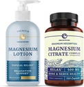 Lotion de magnésium et supplément de citrate de magnésium , Support complet du corps de magnésium pour le corps et l'esprit avec 8 Fl Oz Magnésium thématique plus 2 mois d'approvisionnement complexe de magnésium