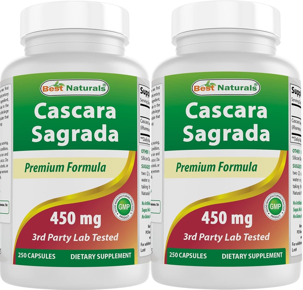 Meilleurs Naturals Cascara Sagrada 450 mg 250 Capsules (250 Nombre (paquet de 2))