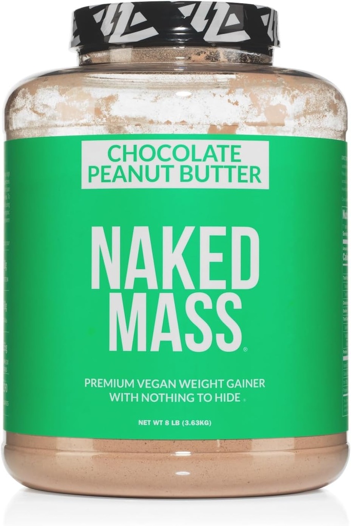 NAKED Masse végétalienne - Beurre d'arachide au chocolat - 1,290 Calories, Rien d'artificiel, Tous naturels chocolat PB gaineur de poids en poudre de protéines, sans OGM, sans soja et sans gluten - 8LB vrac - 11 portions