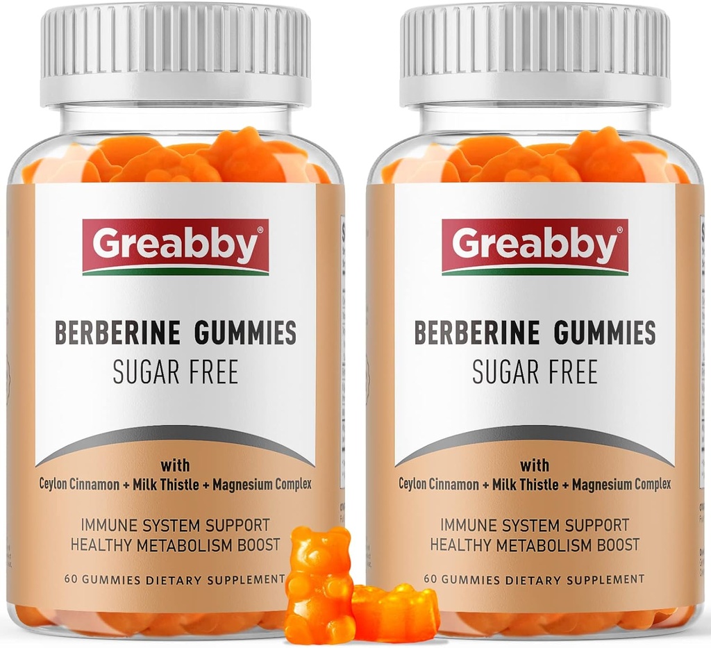 Berbérine avec supplément de cannelle Ceylan - Gommies berbères, Berbérine biologique HCL 1200 mg pour adultes, système immunitaire, sans sucre, sans OGM, sans gluten, 120 gommies