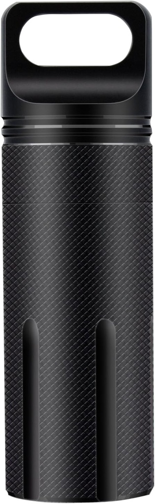 SHD Outdoor EDC Pill Box Conteneur, alliage d'aluminium noir Capsule à chambre unique Etanche Pill Holder Case for Hiking Camping