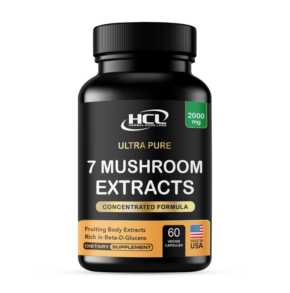 Mushroom Supplement Extracts of Lions Mane Cordyceps Chaga Reishi Turkey Tail Maitake Shiitake Capsules - Natural Vitamins Minerals Antioxidants Supplement - Made in The USA