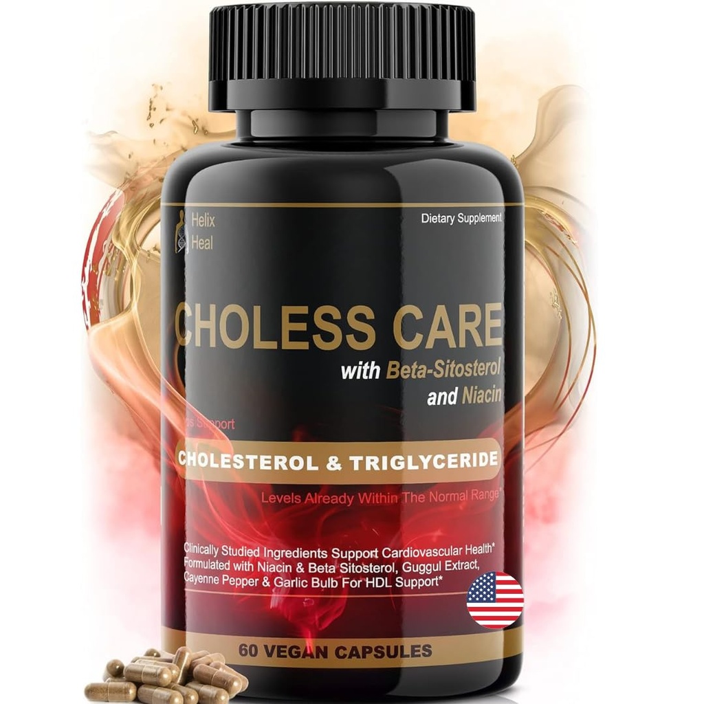 Supplément au cholestérol - Triglycérides - Capsules de soutien à l'ail organique, sans odorine, au poivre de Cayenne, aux stérols végétaux pour soutenir les niveaux normaux de HDL et de cholestérol LDL avec niacine antioxydante (vitamine B3)