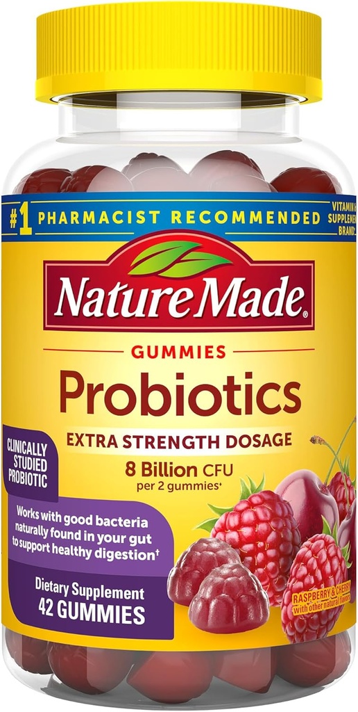 Probiotiques faits de la nature Posologie extra-forte, probiotiques pour les femmes et les hommes 8 Million CFU par 2 Gummies, 42 Gummies probiotiques, 21 jours d'approvisionnement