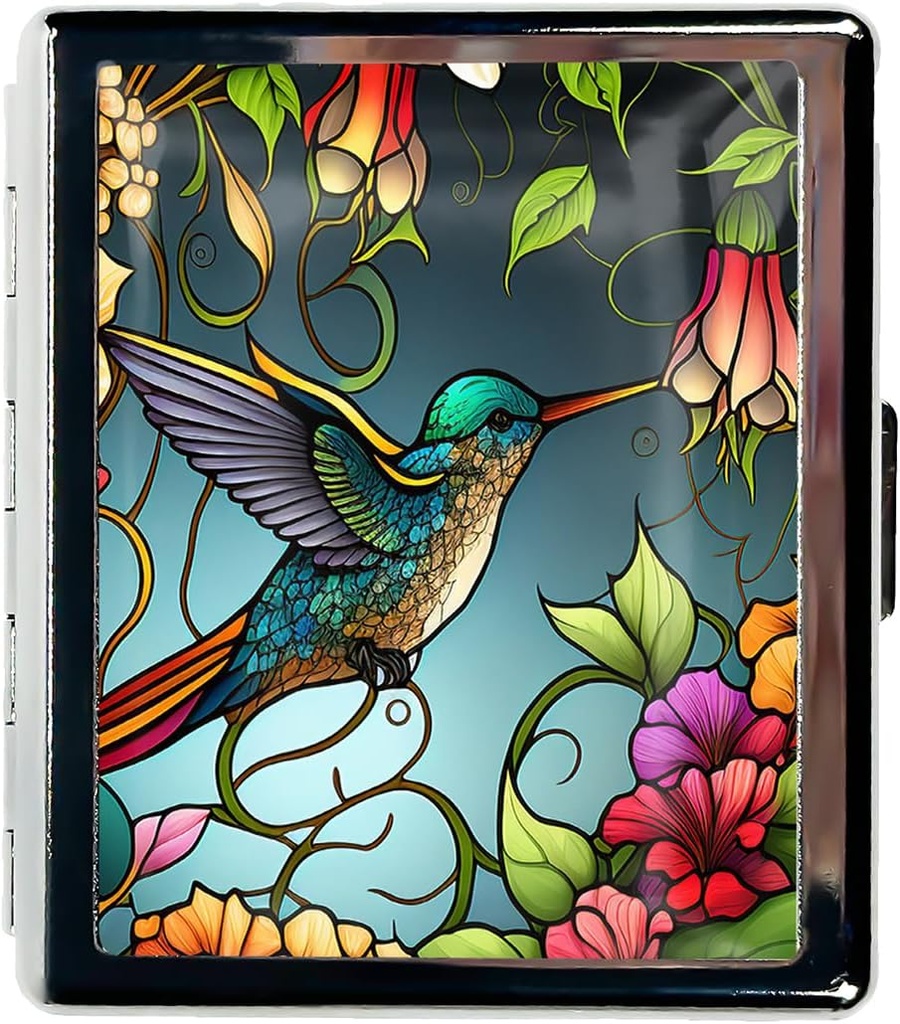 Pill Organizer Small Pill Case for Purse Essentials 7 jours Boîte à pilules mignon avec miroir Boîte à pilules portable pour les cadeaux de voyage Pocket or Purse Pill Containe (Colibri en verre teinté)