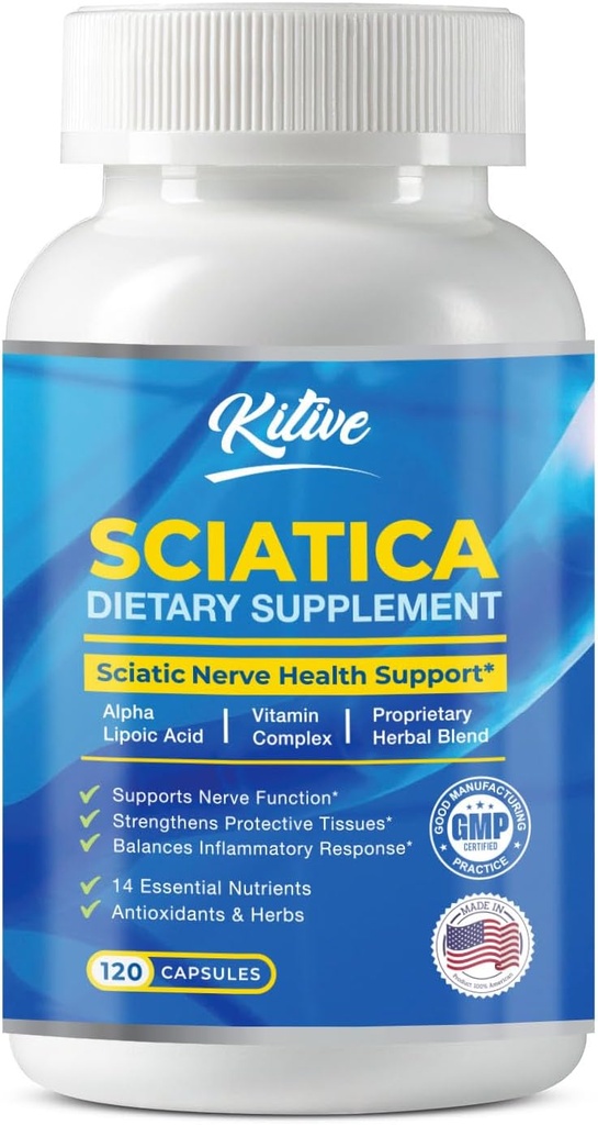 Sciatique Nerve Relief Supplement, Formule de support avancée pour la santé Nerve, Alpha Lipoïque Acid, Complexe Vitamine, 120 Capsules, Fabriqué aux États-Unis