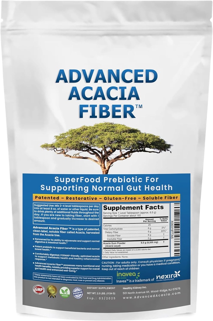 Acacia Fiber Powder Bundle 2.5 Ibs (40oz) Soluble Fibre Powder de réparation Gut de fuite + utilisation organique Bicarbonate de sodium Supplément alcalin pour l'alcalinité 1LB