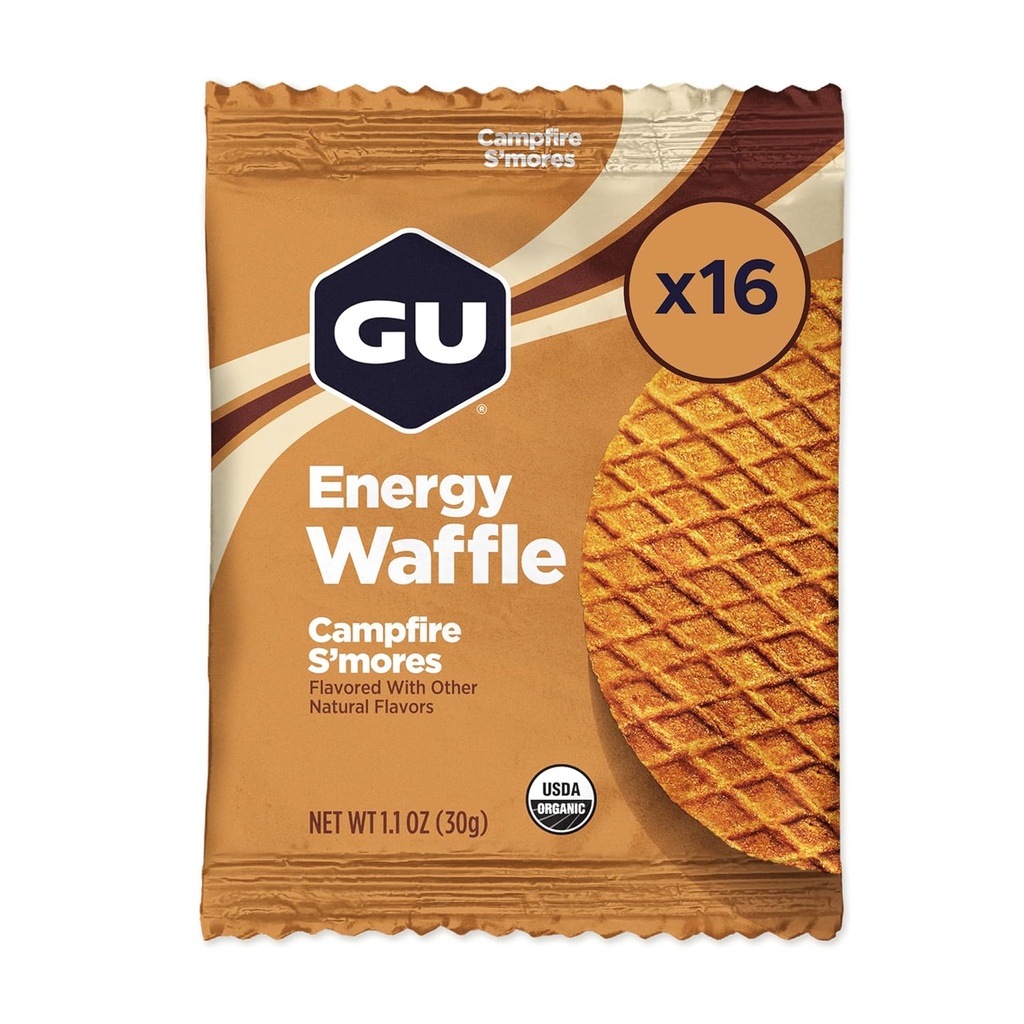 GU Energy Stroopwafel Campfire S'mores Sports Nutrition Waffle, sans caféine et laiterie Kosher, énergie en marche pour tout entraînement, 16 comtes