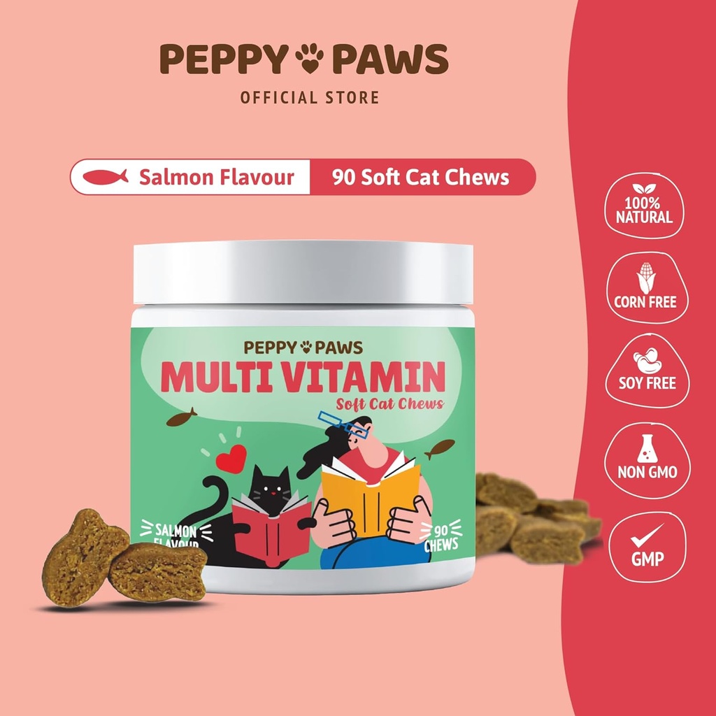 Multivitamin for Cats – 90 Soft Chews | Omega 3, Salmon Oil, Glucosamine, MSM, Chondroitin, CoQ10, Probiotics, Vitamin B Complex & C | for Skin, Joint, Heart, Immunity Support | Non-GMO