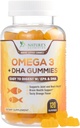 Omega 3 Huile de poisson Gommies, supplément de Gommy Omega 3 santé cardiaque avec haute absorption DHA & EPA, joint de force supplémentaire et soutien du cerveau, huile de poisson de saveur orange délicate Vitamine de la nature - 120 Gommies