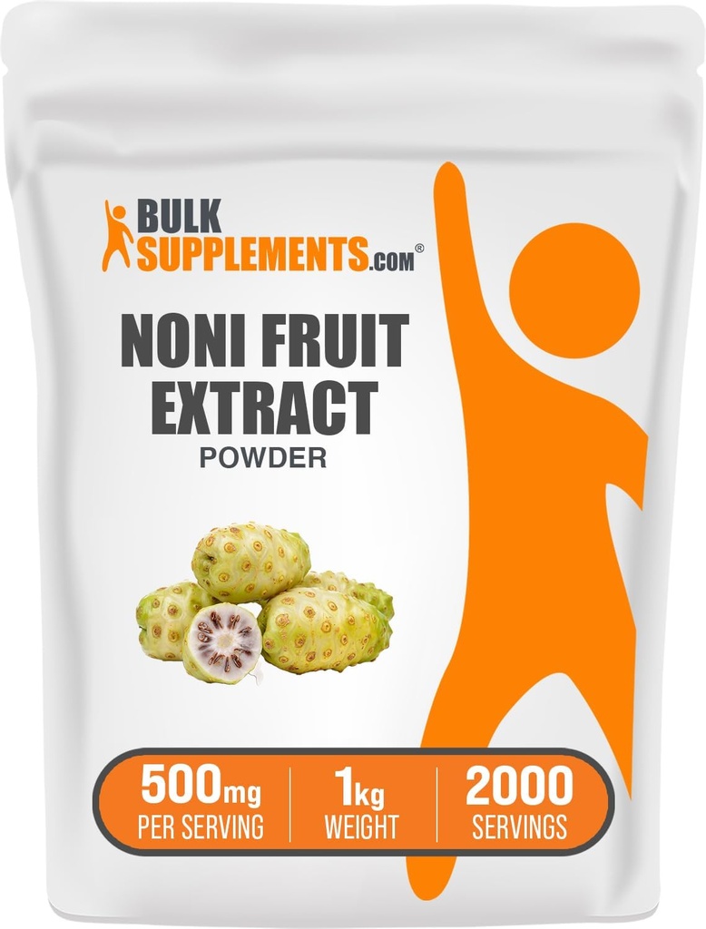 BulkSupplements.com Poudre d'extrait de fruits noni - Supplément de fruits noni, poudre super-alimentaire - sans gluten, 500mg par portion, 1kg (2,2 lbs) (paquet de 1)