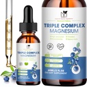 Magnésium Glycinat Liquid Drops Complex Supplément avec Taurate, Malate pour Calme, Crampes de jambes, Énergie , Magnésium végétalien sans sucre et naturel, Saveur de bleuet