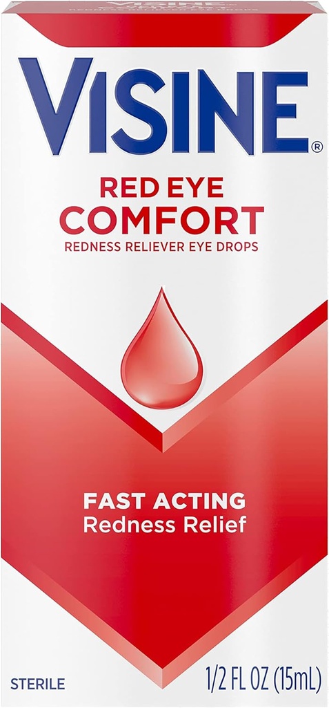 Visine Rouge Eye Confort Redness Relief gouttes oculaires pour aider à soulager les yeux rouges en raison d'irritations oculaires mineures Fast, Tétrahydrozoline HCl, 0,5 fl. oz