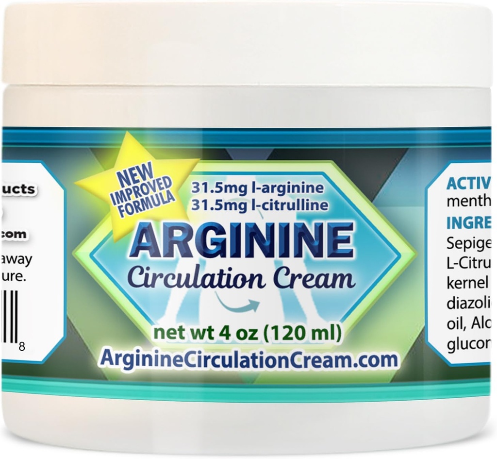 Arginine Circulation Cream 4 oz - Menthol, L Arginine & L Citrulline Lotion - Supports Healthy Leg & Body Blood Flow - Whole Family Products