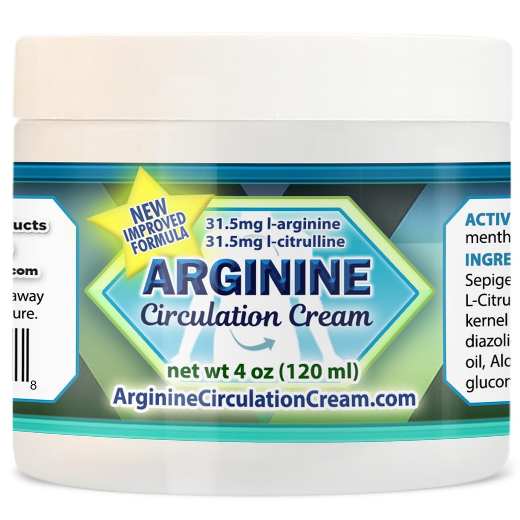 Crème Arginine Circulation 4 oz - Menthol, L Arginine & L Lotion Citrulline - Soutient un flux sanguin sain des jambes et du corps - Produits de la famille entière