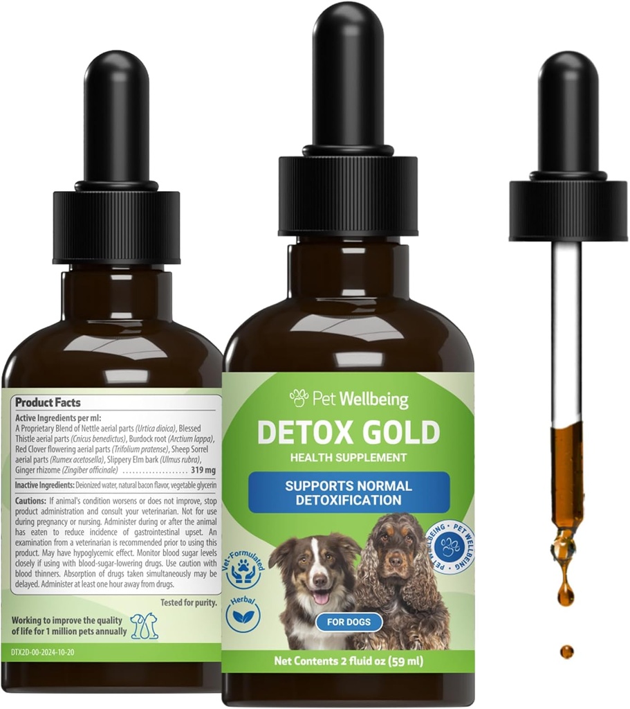 Détox d'or pour chiens pour le bien-être des animaux de compagnie - Détoxification douce et soutien à l'élimination, soins du système immunitaire, nébulosité, chardon béni, racine de burdock - supplément à base de plantes vétérinaires 2 oz (59 ml)