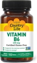 Country Life Vitamine B-6, soutient l'énergie et le système nerveux, 100mg, 100 Capsules Vegan, certifié sans gluten, certifié végétalien, certifié halal,...