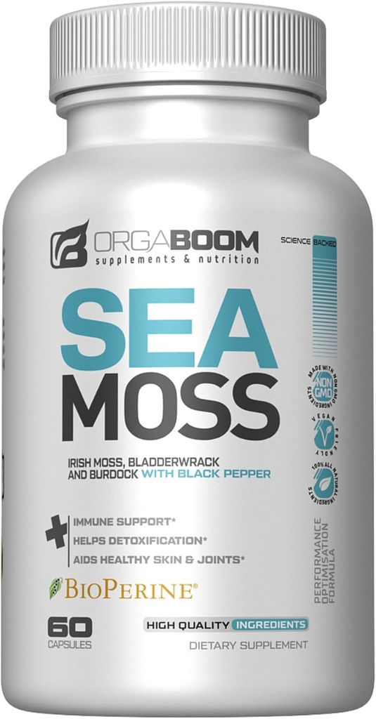Sea Moss Capsules Irish Sea Moss Supplement with Organic Burdock Root, Bladderwrack & Black Pepper.