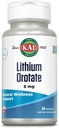 KAL Orotate de lithium 5mg de bas service d'orotate de lithium chélaté pour la biodisponibilité et le soutien de l'humeur.