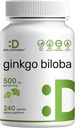 SUPPLÉMENT DE DEAL Ginkgo Biloba 500mg par portion, 240 Capsules, 4 mois d'approvisionnement – Grandir en Asie du Nord – Extra force, favorise la fonction cérébrale