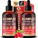 Vegan Vitamin B12 with B Complex 20000 mcg- Extra Strength for Men and Women- Raspberry Liquid Drops| USA Made, B1, B2, B3, B5,B6, Biotin, Folic Acid & B12 Sublingual Methylcobalamin | 4 Months Supply