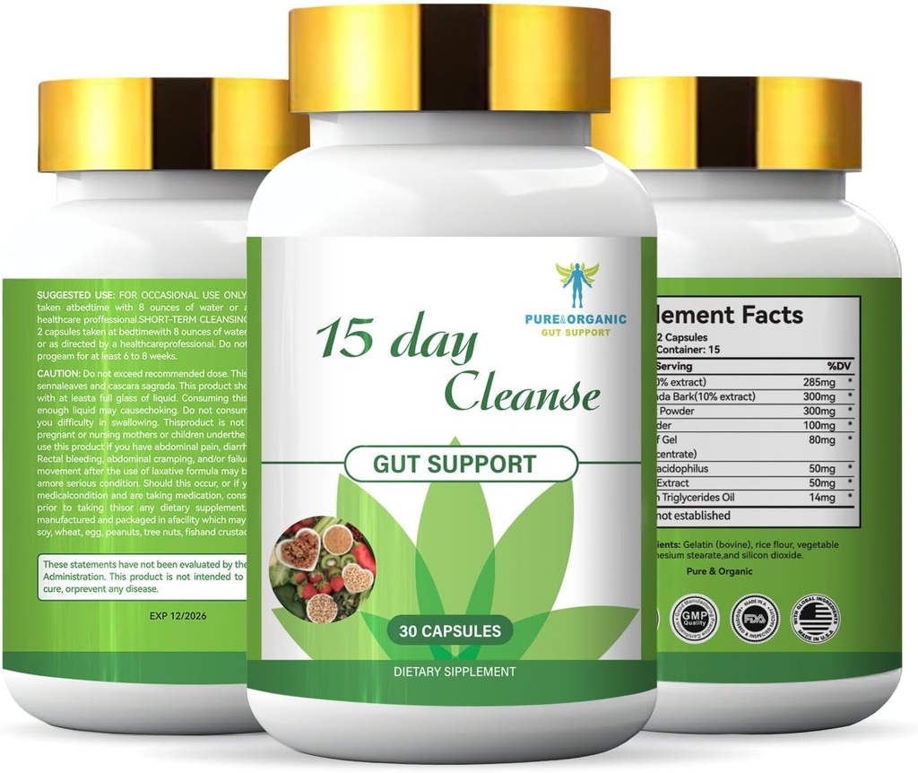 Nettoyant Pure & Organic 15 jours pour Gut System - Capsules Softgel avec Ginkgo Biloba & Ginger (30 capsules) - Détox naturel, santé digestive