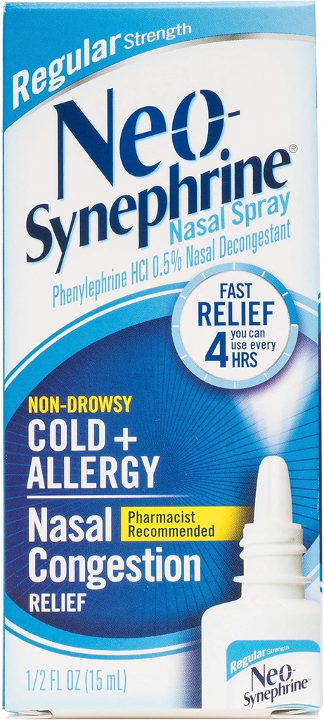 Vaporisateur nasal néosynéphrine pour soulagement du froid et du sinus, force régulière, 0,5 Fl Oz
