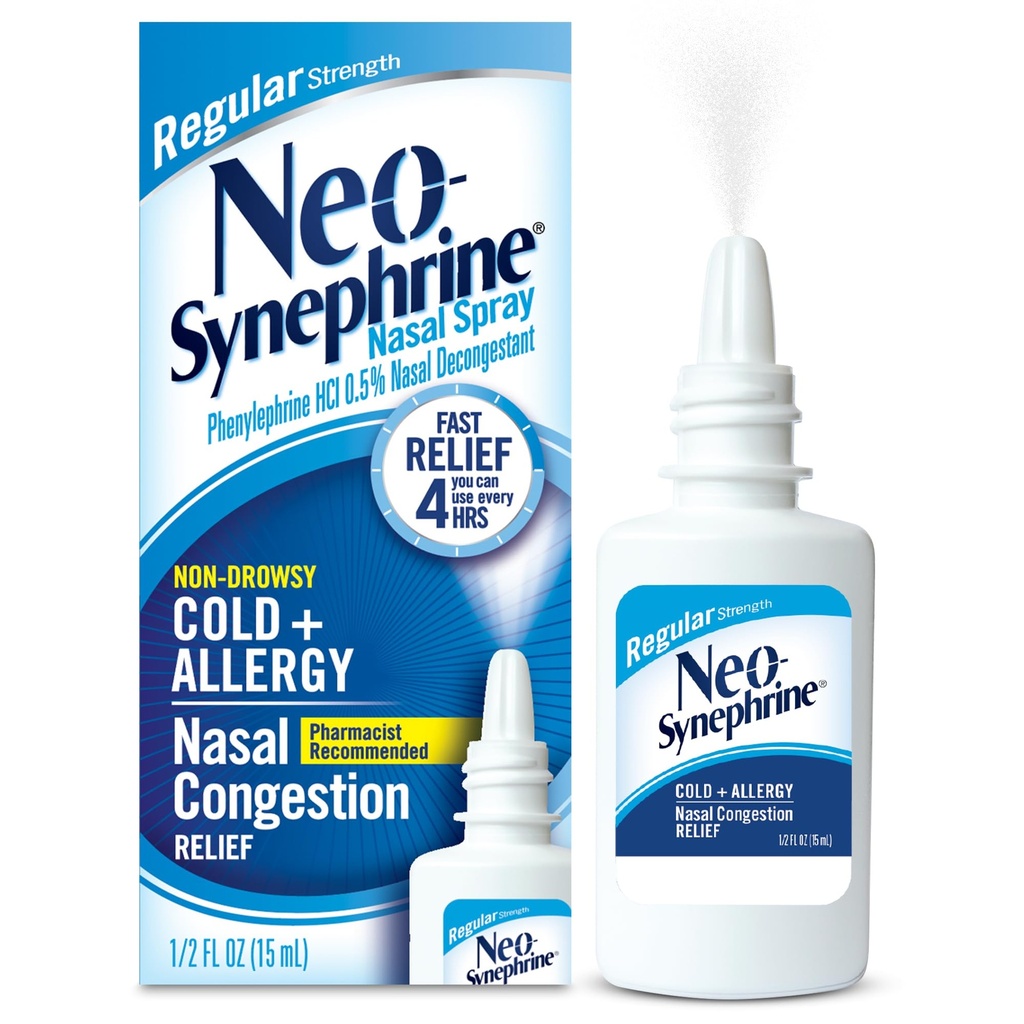 Vaporisateur nasal néosynéphrine pour soulagement du froid et du sinus, force régulière, 0,5 Fl Oz