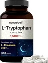 NatureBell L Tryptophane 1300mg avec L Theanine 200mg, 300 Capsules.Forme active libre, supplément à base de plantes – formule calme, soutient la relaxation – non-OGM et sans gluten