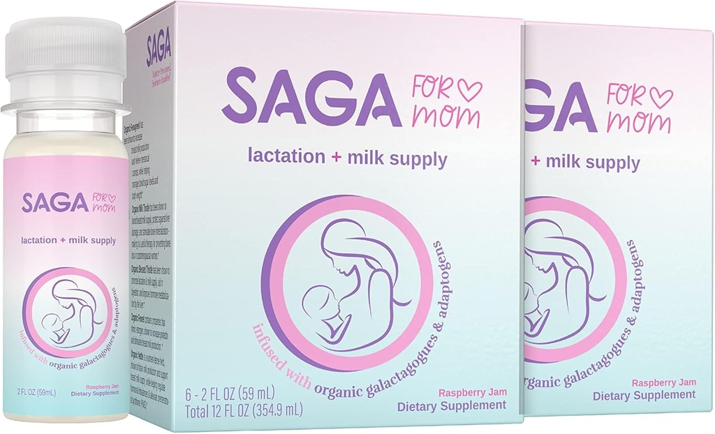SAGA Organic Lactation Shots | Breast Milk Supplement with Adaptogens – Fenugreek & Milk Thistle | High Bioavailability & Fast Onset | Boosts Daily Milk Supply | Orange Mimosa 2oz Shots (4-Pack)