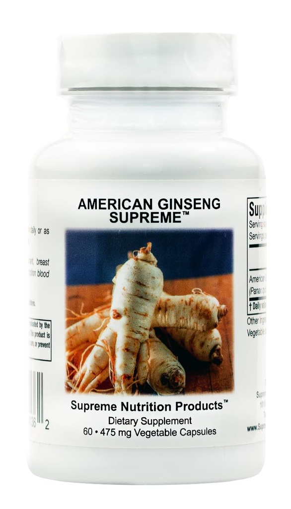 Supreme Nutrition American Ginseng Supreme, 60 Pure American Ginseng Root Capsules végétariennes