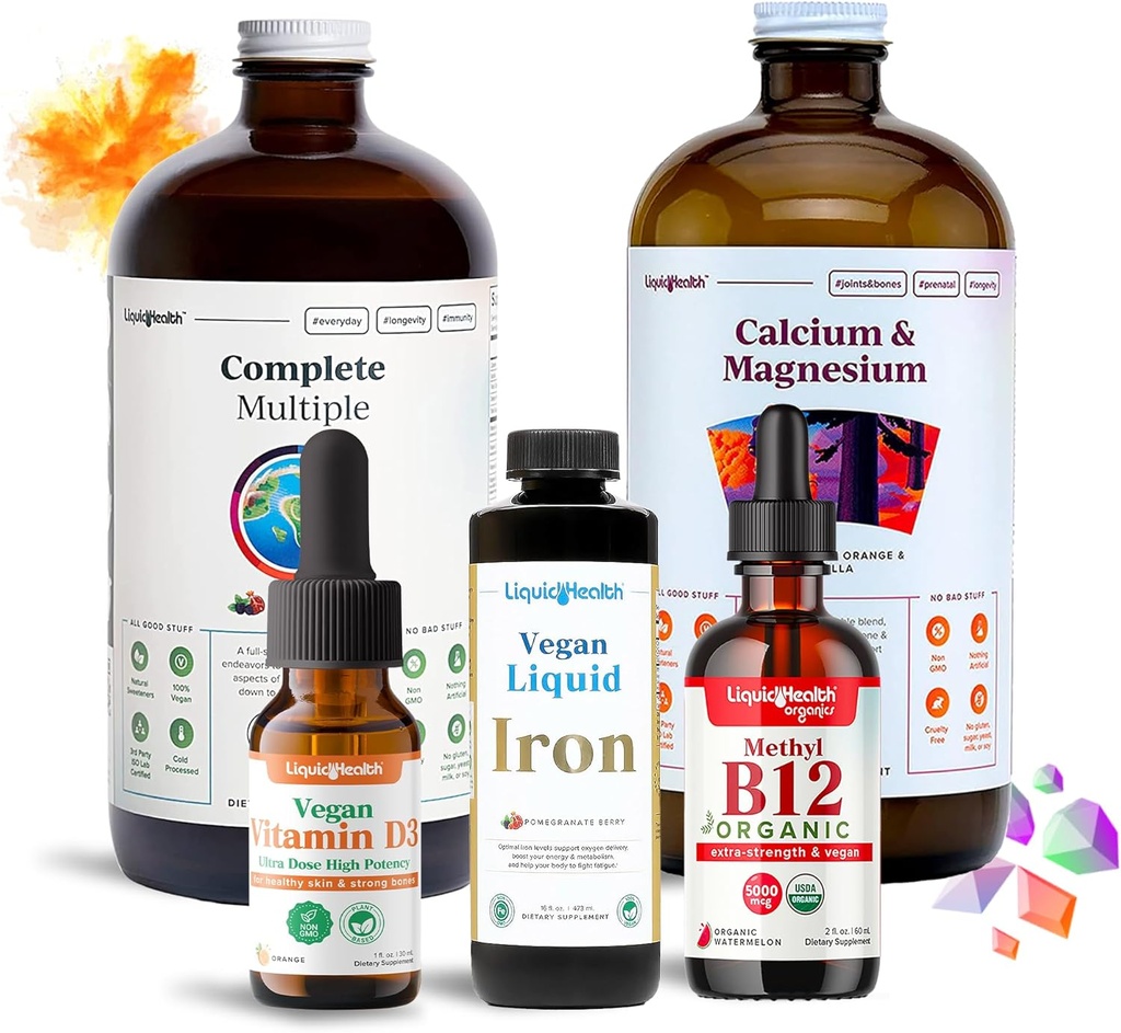 LIQUIDHEALTH Ultimate supplément de vitamine liquide bariatrique - Multivitamine bariatrique quotidienne avec fer, calcium, magnésium, vitamine végétal D3 et B12 organique - chirurgie bariatrique doit avoir, États-Unis Fabriqué