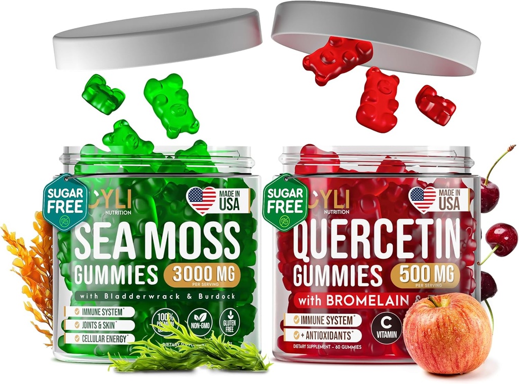 Gummies Quercetin + Gummes de la mer d'Irlande - Gummes de soutien immunitaire - Gummes de la mer d'Irlande Bladderwrack Root & Quercetin avec vitamine C - 60 Gummes Seamoss, 60 Quercetin avec Gummes Zinc