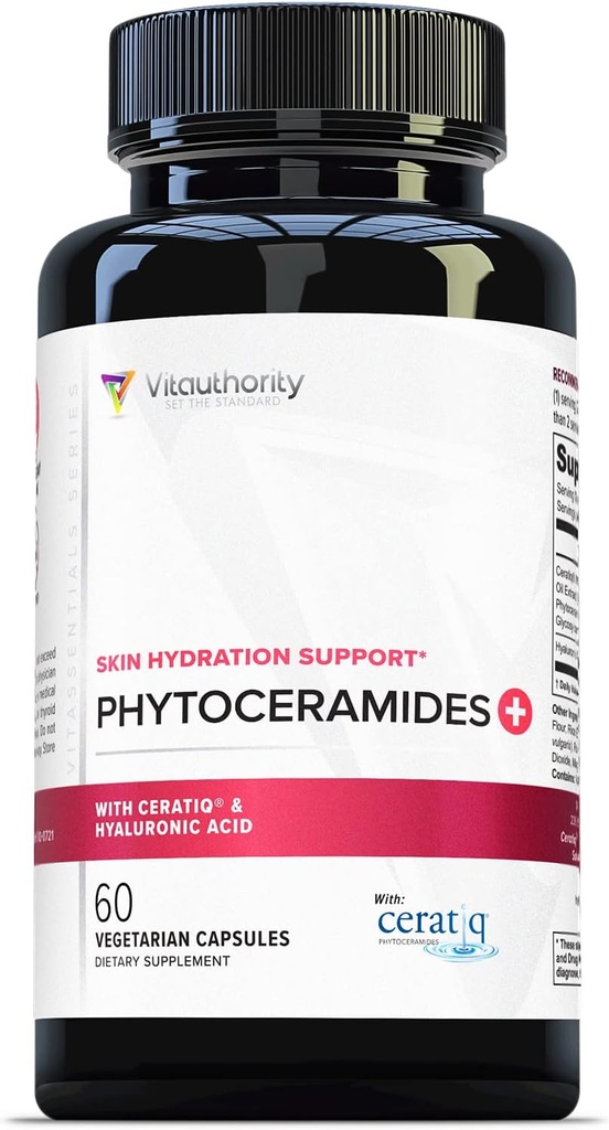 Supplément Phytocéramides Anti-Vieillissement Hydratant - Ceratiq Céramides prouvés cliniquement avec acide hyaluronique 700mg - Supplément pour la peau sèche déchiquetante pour les femmes