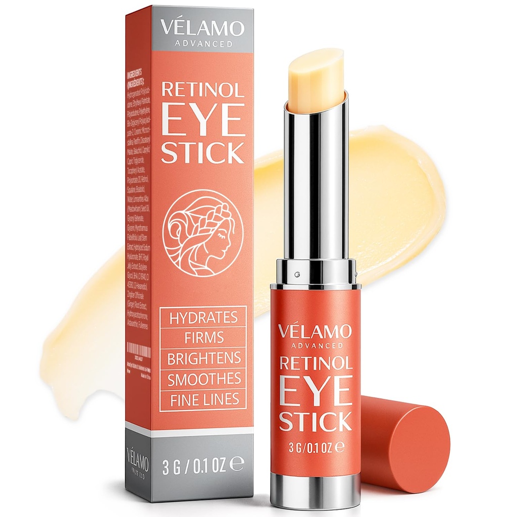 VELAMO ADVANCED Retinol Eye Balm Stick with Bakuchiol: Under Eye Cream for Dark Circles and Puffiness - Anti Aging Reduces Fine Lines Wrinkles Under Eye Bags in 4-8 Weeks 0.1 OZ/3g
