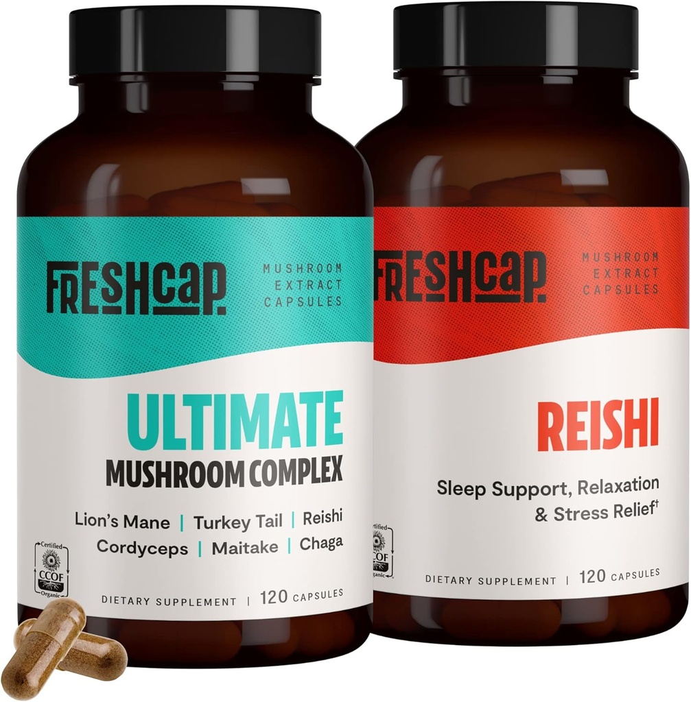 Groupe de stress FreshCap (Gélules Reishi et Capsules complexes ultimes de champignons)