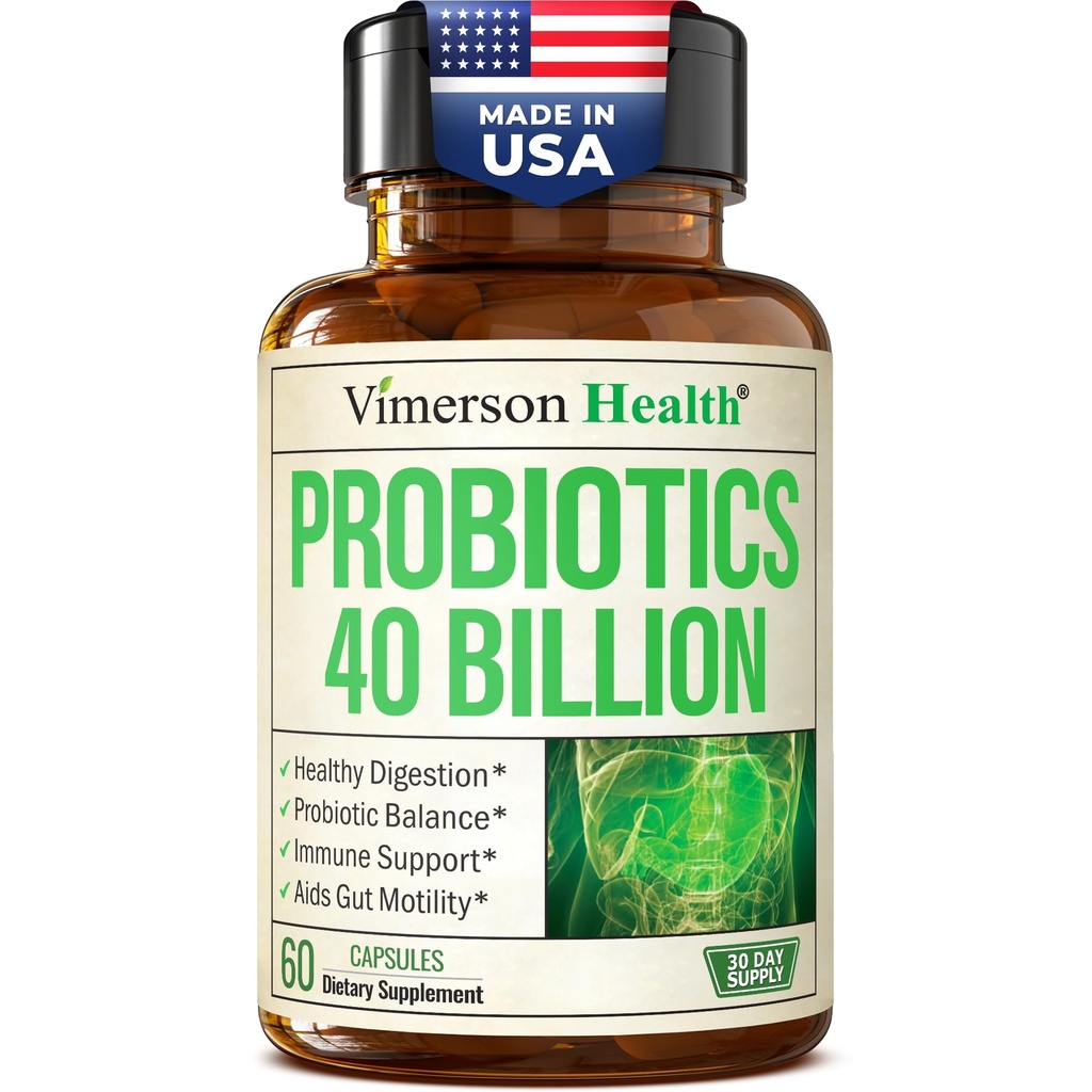 Probiotiques pour les femmes et les hommes avec des prébiotiques - 40 milliards d'UCF pour la santé digestive, la santé de Gut et le supplément de soutien immunitaire - Lactobacillus Acidophilus - Végétarien, sans soja et sans lait